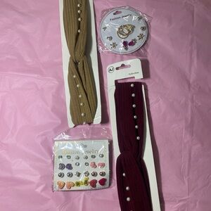 Pearl-Embellished Headbands and Jewelry Set of 4 total